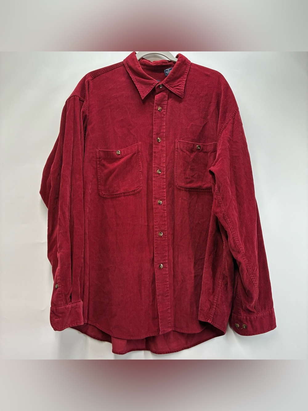 Vintage 90s Izod Mens XL Red Corduroy Button Up Long Sleeve Shirt Pockets Work